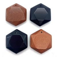 Gemstone Jewelry Pendant, Goldstone, with Black Agate, Hexagon, DIY & faceted 