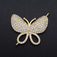 Cubic Zirconia Micro Pave Brass Connector, Butterfly, micro pave cubic zirconia, golden 