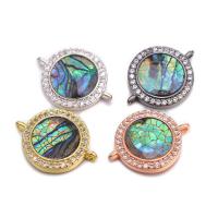 Cubic Zirconia Micro Pave Brass Connector, with Abalone Shell, Round, plated, micro pave cubic zirconia 
