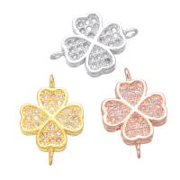 Cubic Zirconia Micro Pave Brass Connector, Four Leaf Clover, plated, DIY & micro pave cubic zirconia 