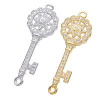 Cubic Zirconia Micro Pave Brass Connector, Key, plated, DIY & micro pave cubic zirconia 