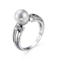 Perle en laiton Bague, avec perle de plastique, forme d'anneau, Placage de couleur platine, bijoux de mode & unisexe & normes différentes pour le choix & avec zircone cubique, Vendu par PC