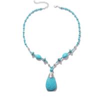 Synthetic Turquoise Necklace, with Zinc Alloy, Round, silver color plated, fashion jewelry & for woman 