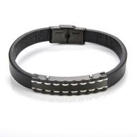 PU Leather Bracelet, with 304 Stainless Steel, Round, plumbum black color plated, fashion jewelry & for man, black .5 cm 
