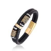 PU Leather Bracelet, with 304 Stainless Steel, Round, gold color plated, fashion jewelry & for man, gold .5 cm 