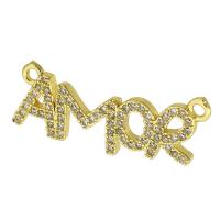 Cubic Zirconia Micro Pave Brass Connector, Alphabet Letter, gold color plated, micro pave cubic zirconia & hollow Approx 2mm 