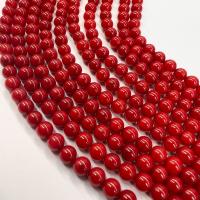 Perles en corail naturel, Rond, DIY, rouge, 6.8-7.2mm Environ 38 cm, Vendu par brin