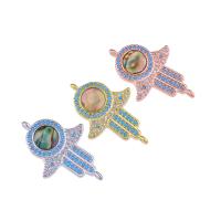Cubic Zirconia Micro Pave Brass Connector, with Abalone Shell, Hand, plated, micro pave cubic zirconia 