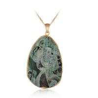 Gemstone Brass Pendants, Natural Stone, with Brass, mixed colors 