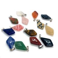 Gemstone Brass Pendants, with Brass, Rhombus, silver color plated 