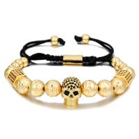 Cubic Zirconia Micro Pave Brass Bracelet, with Polyester Cord, Skull, plated, Adjustable & fashion jewelry & micro pave cubic zirconia cm 