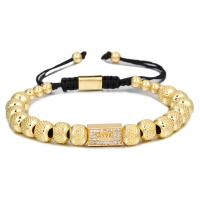 Cubic Zirconia Micro Pave Brass Bracelet, with Polyester Cord, Round, plated, Adjustable & fashion jewelry & micro pave cubic zirconia cm 