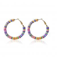 Polymer Clay Hoop Earring, with Zinc Alloy, Round, plated, fashion jewelry 
