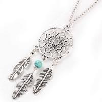Zinc Alloy Dream Catcher Necklace, with Synthetic Turquoise, Feather, antique silver color plated, oval chain Approx 20.47 Inch 
