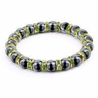 Magnetic Hematite Bracelets, with Brass, Round, anoint, Unisex & with rhinestone 8mm Approx 19 cm 