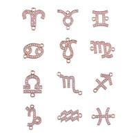 Cubic Zirconia Micro Pave Brass Connector, 12 Signs of the Zodiac, plated, DIY & micro pave cubic zirconia 