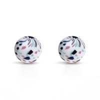 Silikon Perlen Schmuck, rund, Drucken, DIY & verschiedene Muster für Wahl, gemischte Farben, 15mm, verkauft von PC