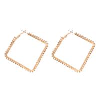 Zinc Alloy Rhinestone Hoop Earring, Rhombus, gold color plated, fashion jewelry & for woman & with rhinestone, golden 