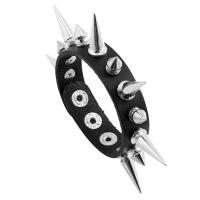 Cowhide European Bracelet Chain, with Iron & Zinc Alloy, Round, silver color plated, fashion jewelry & Unisex, black 