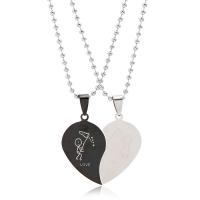 Couple Stainless Steel Necklace, 304 Stainless Steel, with Wax Cord & Iron, Heart, plated, fashion jewelry & for couple 
