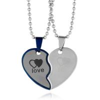 Couple Stainless Steel Necklace, 304 Stainless Steel, with Wax Cord & Iron, Heart, plated, fashion jewelry & for couple 