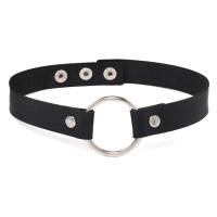Fashion Choker Necklace, PU Leather, with Iron, Round, silver color plated, Adjustable & fashion jewelry & for woman, black 