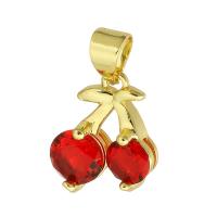 Crystal Brass Pendants, with Crystal, Cherry, gold color plated Approx 3mm 
