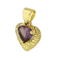 Crystal Brass Pendants, with Crystal, Heart, gold color plated 