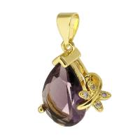 Crystal Brass Pendants, with Crystal, Teardrop, gold color plated, micro pave cubic zirconia Approx 3mm 