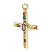 Cubic Zirconia Micro Pave Brass Pendant, Cross, gold color plated, micro pave cubic zirconia, multi-colored Approx 3mm 