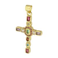 Cubic Zirconia Micro Pave Brass Pendant, Cross, gold color plated, micro pave cubic zirconia, multi-colored Approx 3mm 