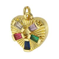 Cubic Zirconia Micro Pave Brass Pendant, Heart, gold color plated, micro pave cubic zirconia, multi-colored Approx 2mm 