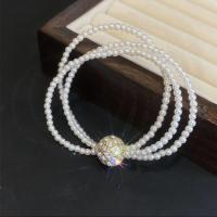 Plastic Pearl Bracelets, with Brass, gold color plated, multilayer & for woman & with rhinestone Approx 6.3 Inch 