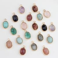 Gemstone Brass Pendants, Natural Stone, with Brass, Oval, gold color plated, DIY & faceted 