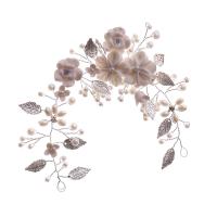 Braut Stirnschmuck, Zinklegierung, mit Polymer Ton & Kunststoff Perlen, Blume, silberfarben plattiert, für Frau, weiß, 60mm, Innendurchmesser:ca. 220mm, verkauft von PC