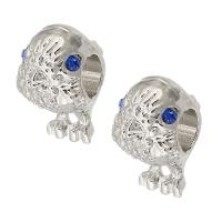 Zinc Alloy Large Hole Beads, Owl, silver color plated, DIY & with rhinestone, silver color Approx 4.5mm 