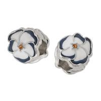 Zinc Alloy Large Hole Beads, Flower, silver color plated, DIY & enamel & with rhinestone, silver color Approx 5mm 