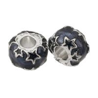 Zinc Alloy Large Hole Beads, Round, silver color plated, DIY & enamel, blue Approx 4.5mm 