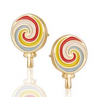 Brass Stud Earring, brass post pin, Lollipop, gold color plated, for woman & enamel, multi-colored 