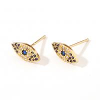 Cubic Zirconia Micro Pave Brass Earring, brass post pin, gold color plated, micro pave cubic zirconia & for woman 