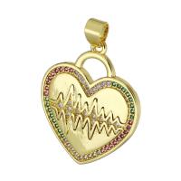 Cubic Zirconia Micro Pave Brass Pendant, Heart, gold color plated, micro pave cubic zirconia 