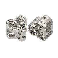 Zinc Alloy Large Hole Beads, Heart, silver color plated, DIY & with rhinestone, silver color Approx 4.5mm 