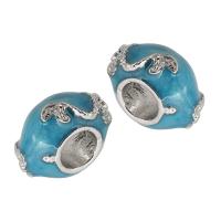 Zinc Alloy Large Hole Beads, Round, silver color plated, DIY & enamel, blue Approx 5mm 