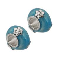 Zinc Alloy Large Hole Beads, Round, silver color plated, DIY & enamel, blue Approx 5mm 