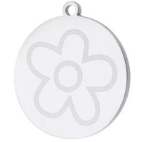 Stainless Steel Pendants, 304 Stainless Steel, Round, fashion jewelry & with flower pattern, original color Approx 1mm 