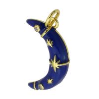 Cubic Zirconia Micro Pave Brass Pendant, Moon, gold color plated, micro pave cubic zirconia & enamel, blue Approx 3mm 