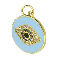 Cubic Zirconia Micro Pave Brass Pendant, Evil Eye, gold color plated, micro pave cubic zirconia & enamel, light blue Approx 4mm 