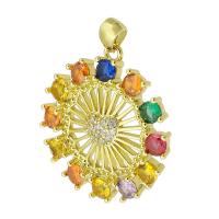 Cubic Zirconia Micro Pave Brass Pendant, Round, gold color plated, micro pave cubic zirconia, mixed colors Approx 2mm 