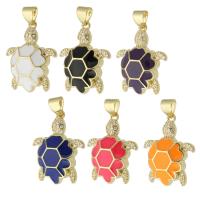 Cubic Zirconia Micro Pave Brass Pendant, Turtle, gold color plated, micro pave cubic zirconia & enamel Approx 3mm 