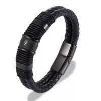 Leather Bracelet, with 316L Stainless Steel, Round, plated, fashion jewelry & for man 12mm .23 Inch 